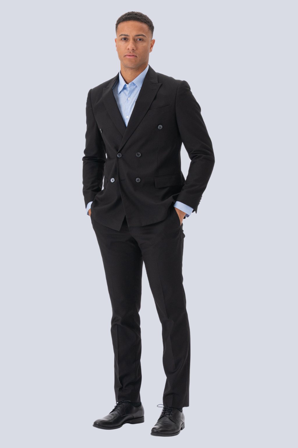 Premium Dobbeltradet Jakkesæt (Sort)