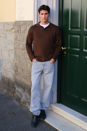 Strikket Langærmet Polo - Lys Brun