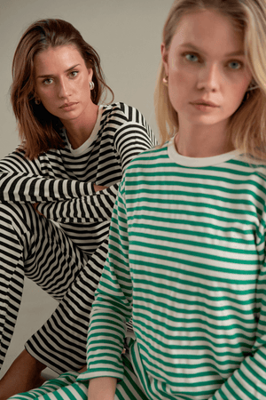 Stribet Langærmet Slim Fit - Sort