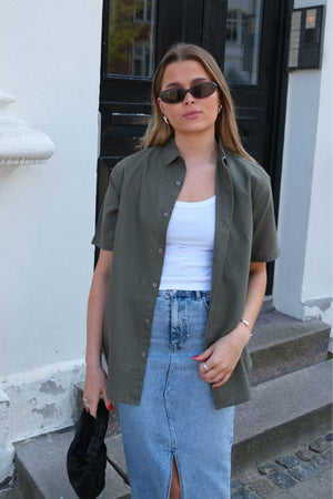 Kortærmet Hørskjorte - Army