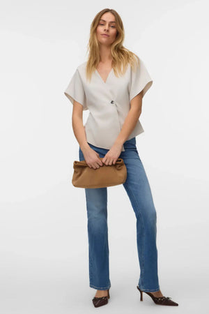 Sonja V-Neck Top - Beige/Sølv-knap