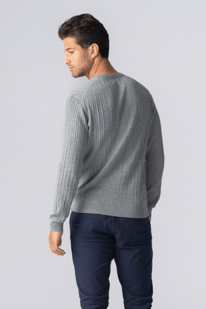 Pullover Kabel Strik - Grå Melange