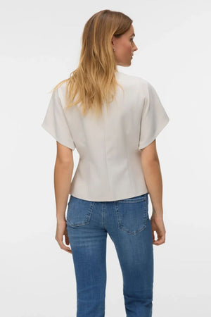 Sonja V-Neck Top - Beige/Sølv-knap