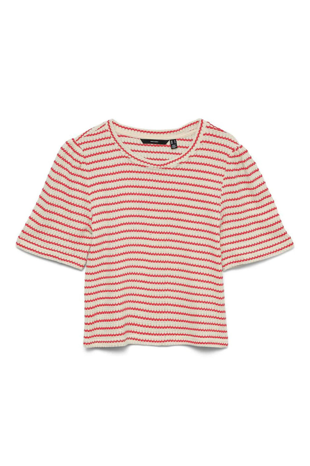 Ohia 2/4 O-Neck Top - Birch Stripes - Poinsettia