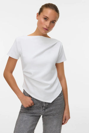 Mille Boatneck Short Top - Hvid - TEESHOPPEN