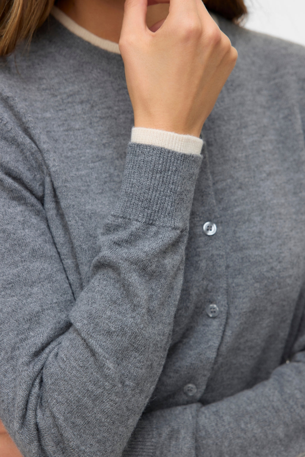 Vidunderlig O-Neck Cardigan - Medium Grey Melange m. Birch