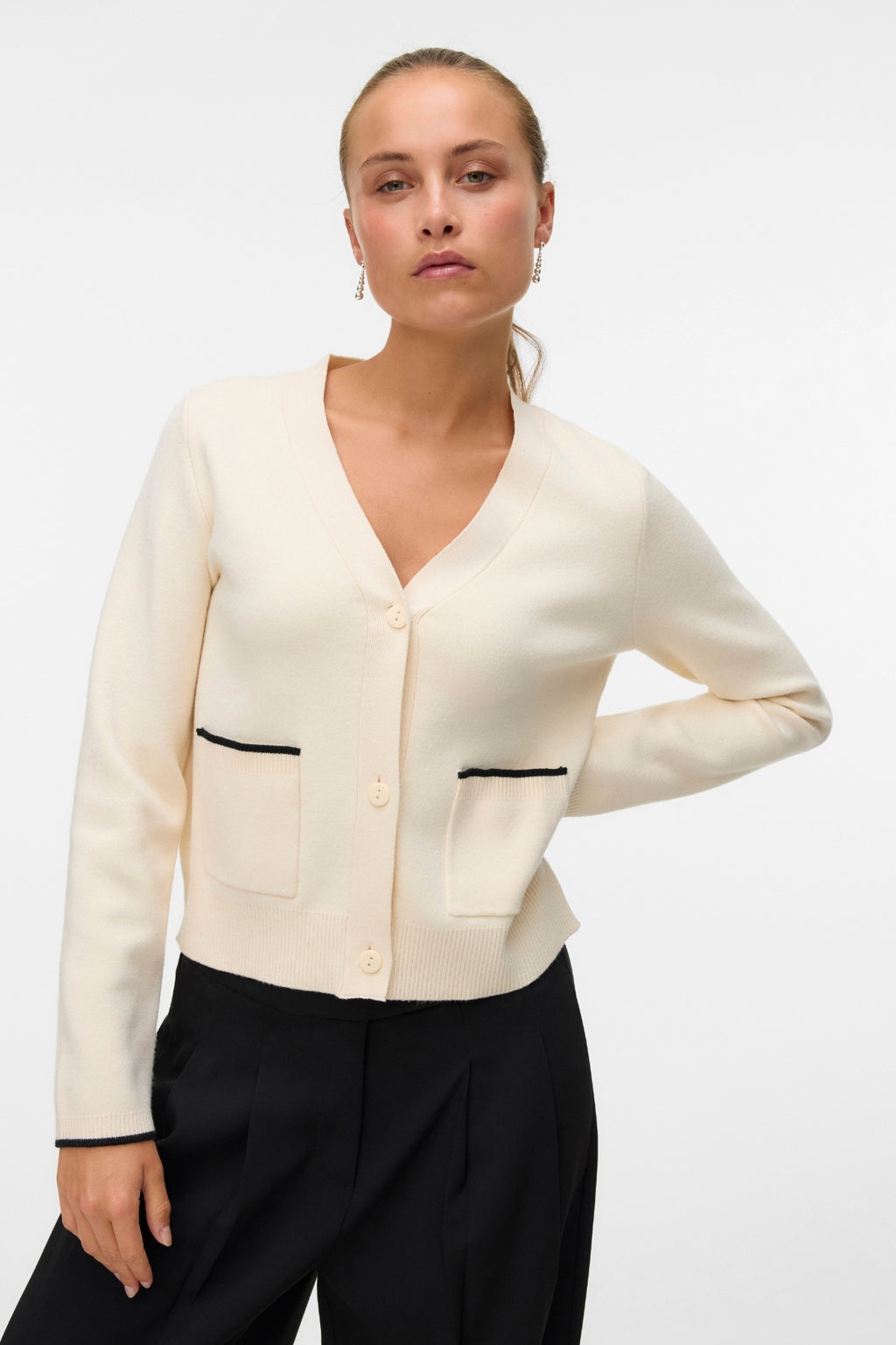Gold V-hals Kontrast Cardigan - Birch M. Sort