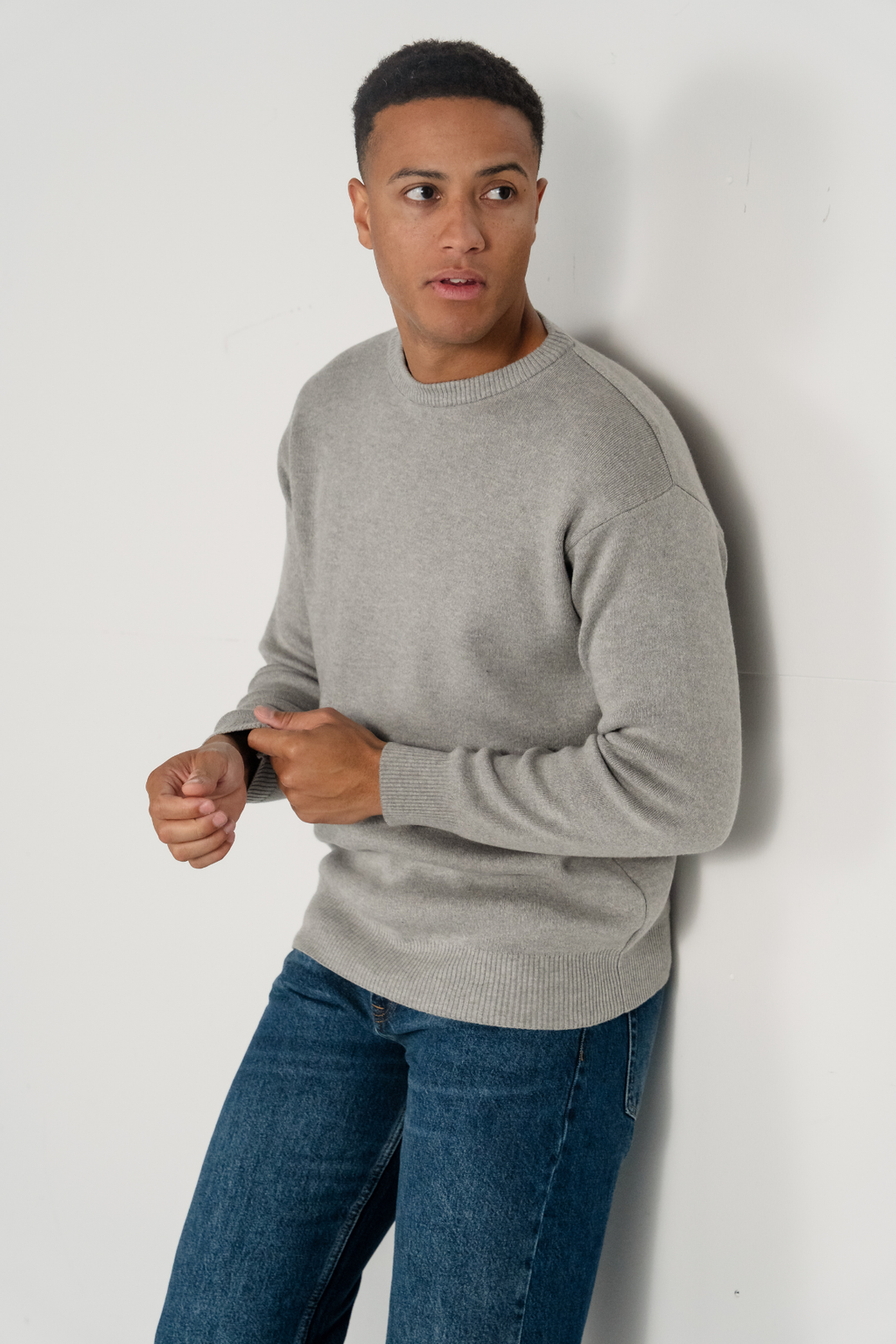 Crewneck Knit Sweater - Lysegrå