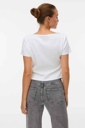 Mille Boatneck Short Top - Hvid - TEESHOPPEN