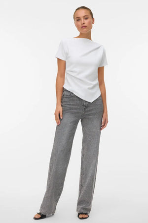 Mille Boatneck Short Top - Hvid - TEESHOPPEN