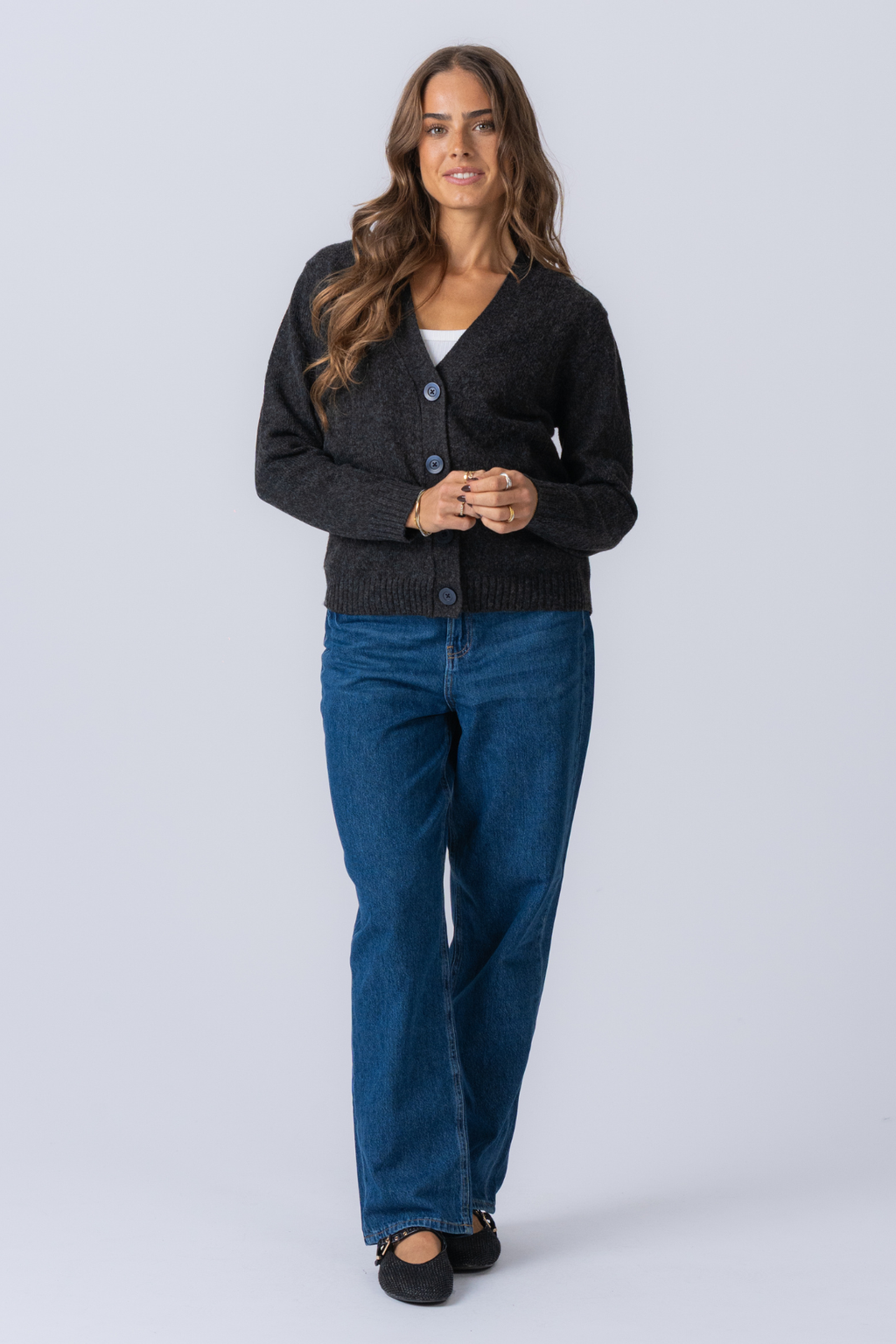 Strikket Cardigan - Mørkegrå Meleret