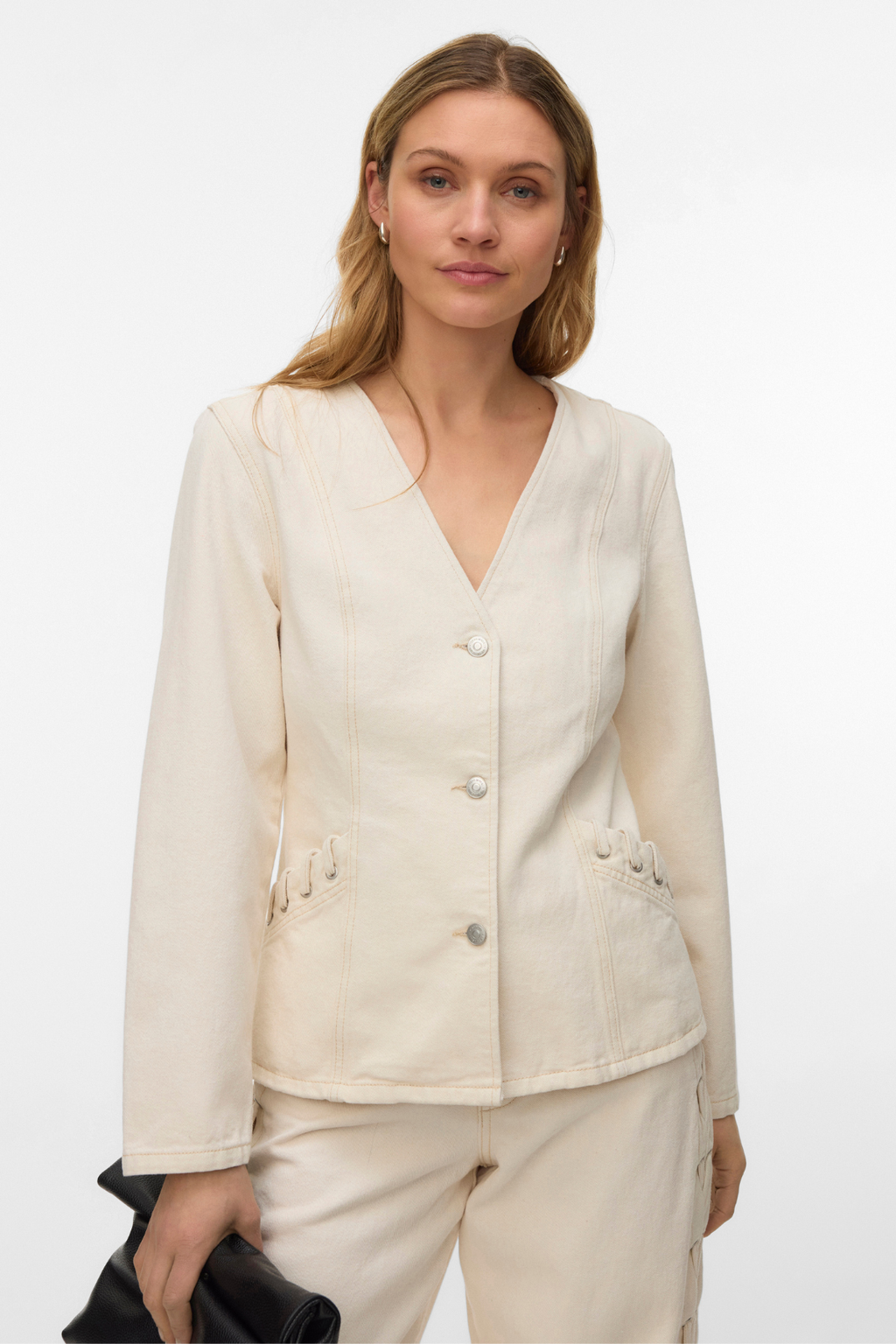 Leva String Ecru Denim Jacket - Ecru