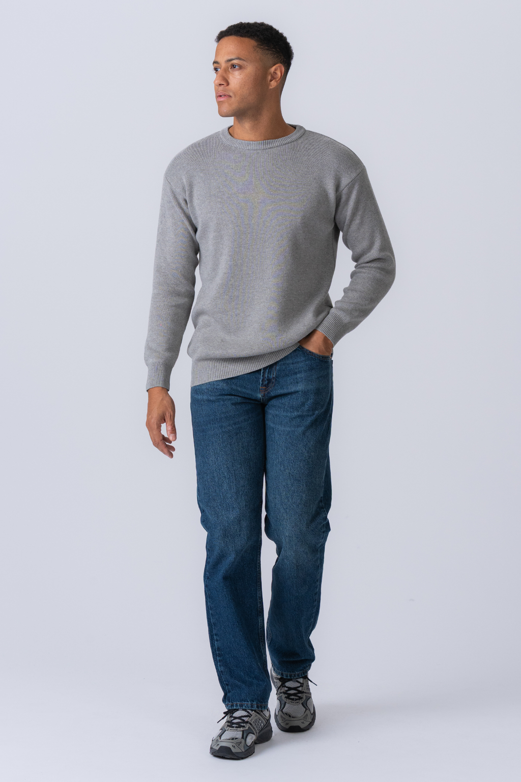 Crewneck Knit Sweater - Lysegrå