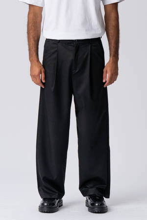 Pleated Wide Suit Pants - Sort