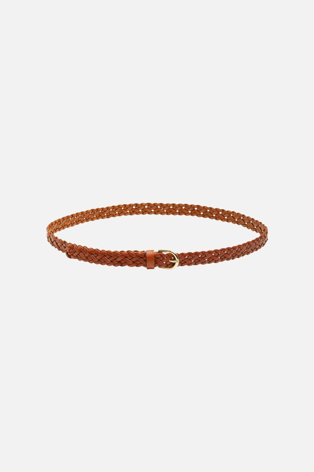 Avery Leather Braided Slim Belt - Cognac
