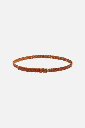Avery Leather Braided Slim Belt - Cognac