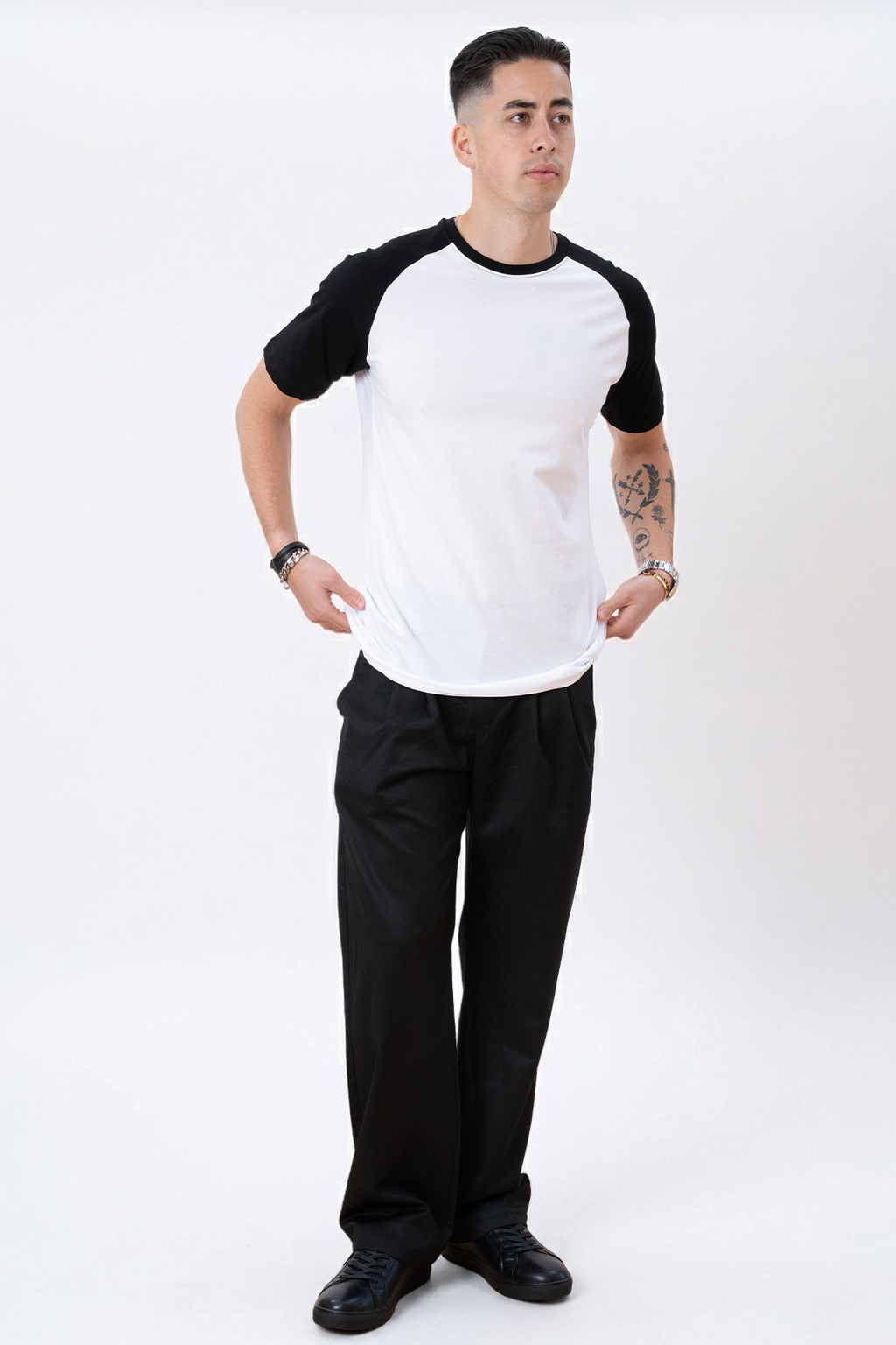 Basic raglan T-shirt - Sort-Hvid