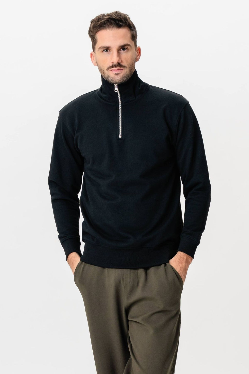 Sweatshirt Half Zip - Sort