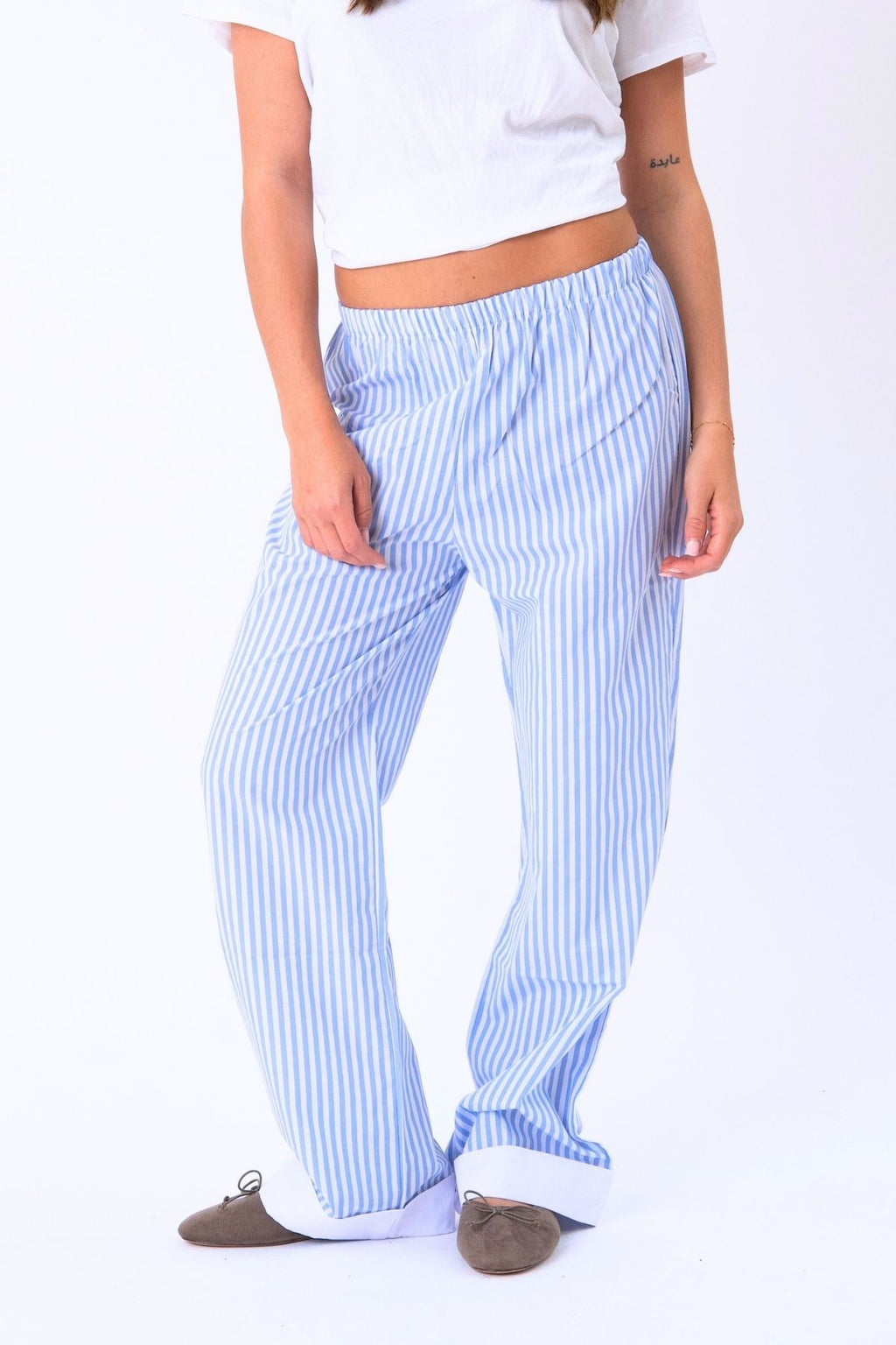 Layla Stribet Pants - Lyseblå