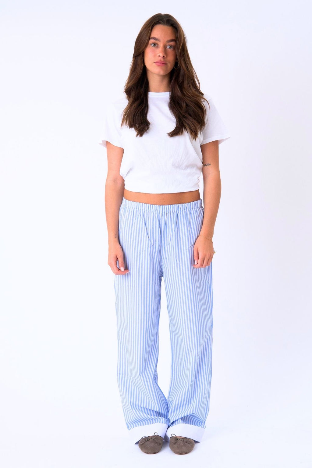 Layla Stribet Pants - Lyseblå