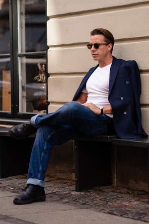 Premium Dobbeltradet Blazer - Navy