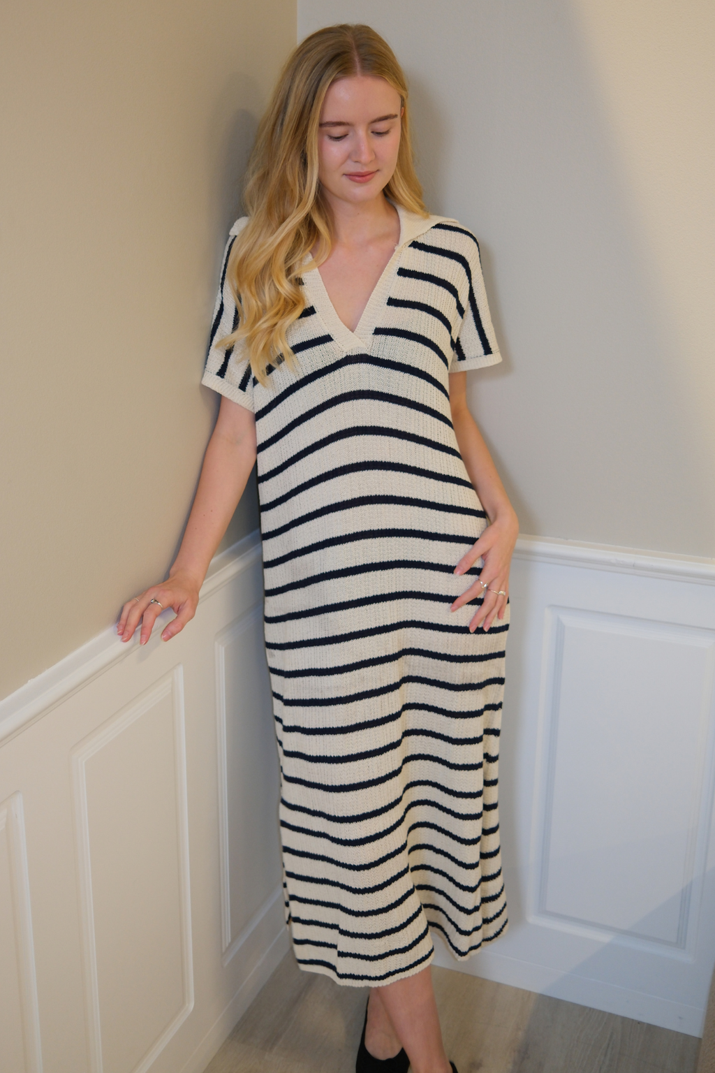 Victoria Kjole - Hvid/Navy