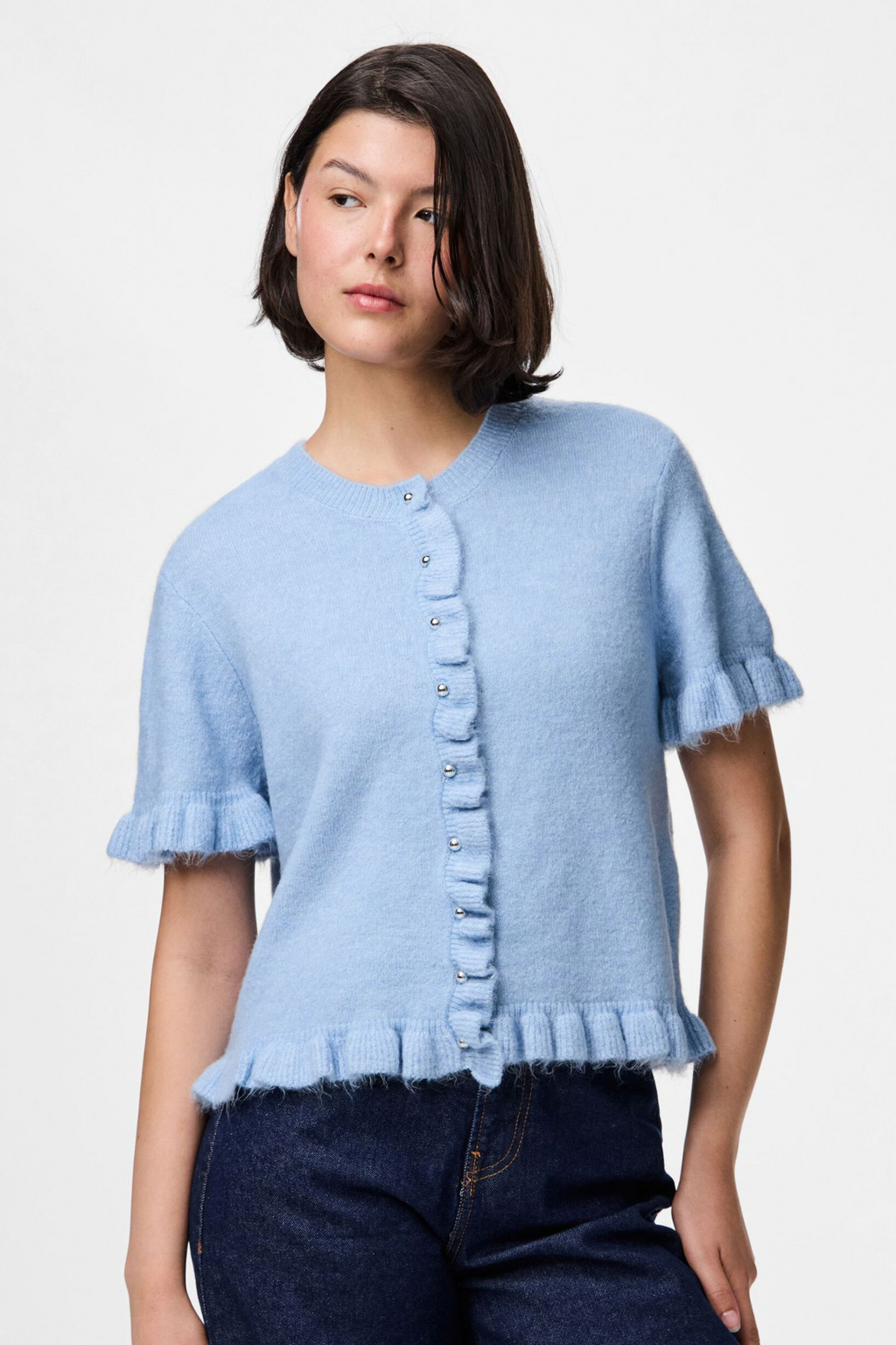 Lydia Frill Strik Cardigan - Cashmere Blue