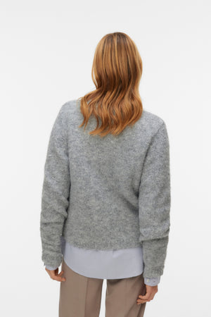 Novah O-Neck Button Cardi - Medium Grey Melange