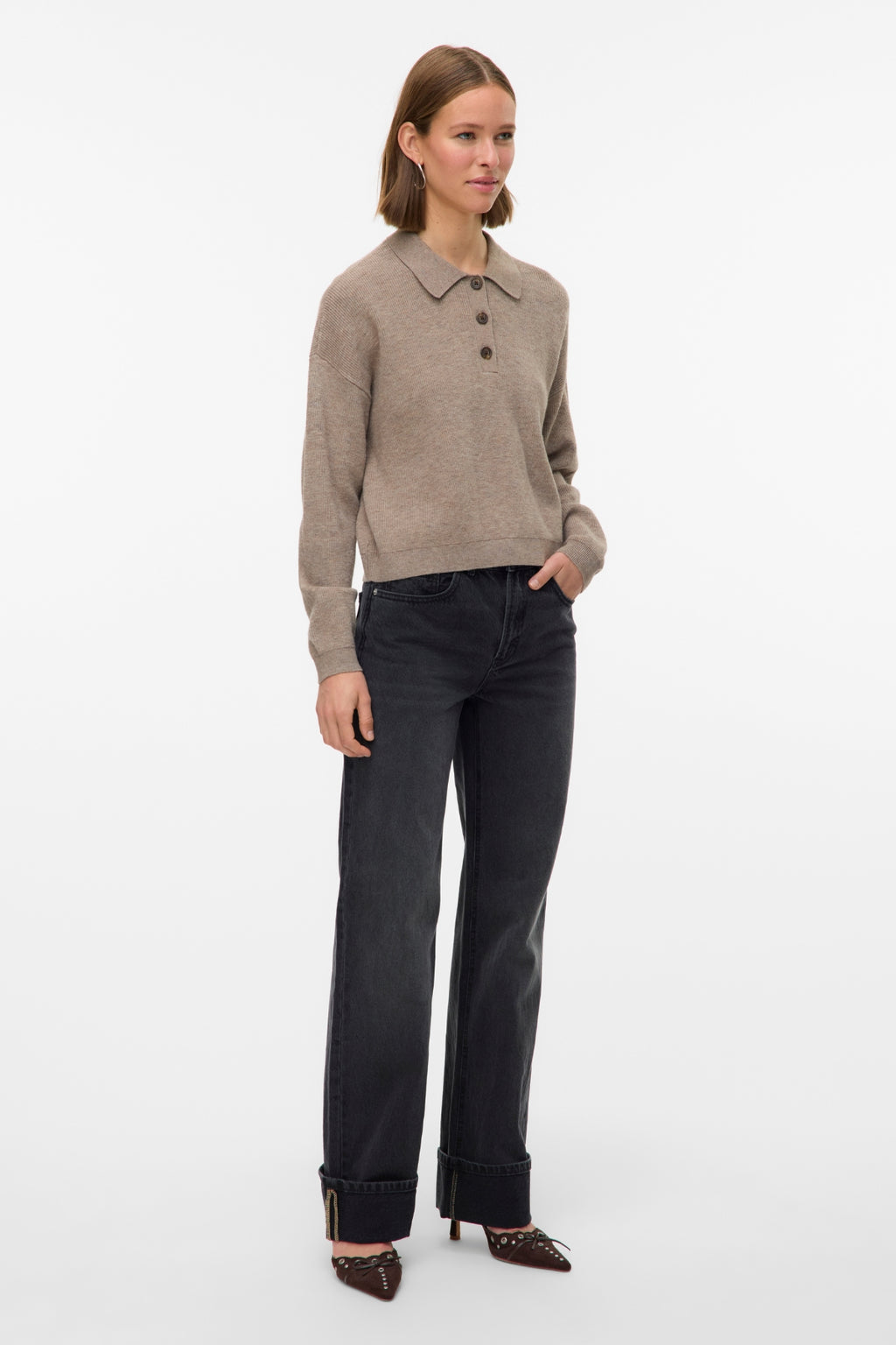 Lækker Rullekrave Striktrøje - Silver Mink