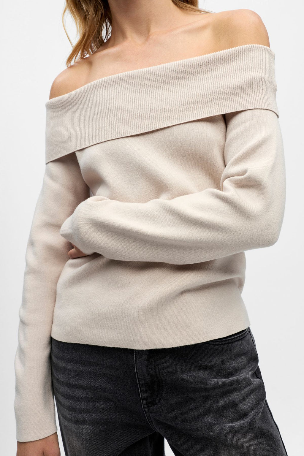 Reynard Off Shoulder Strik - Sølvgrå