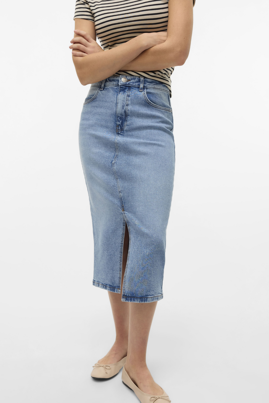 Natalie Midi Nederdel - Light Blue Denim