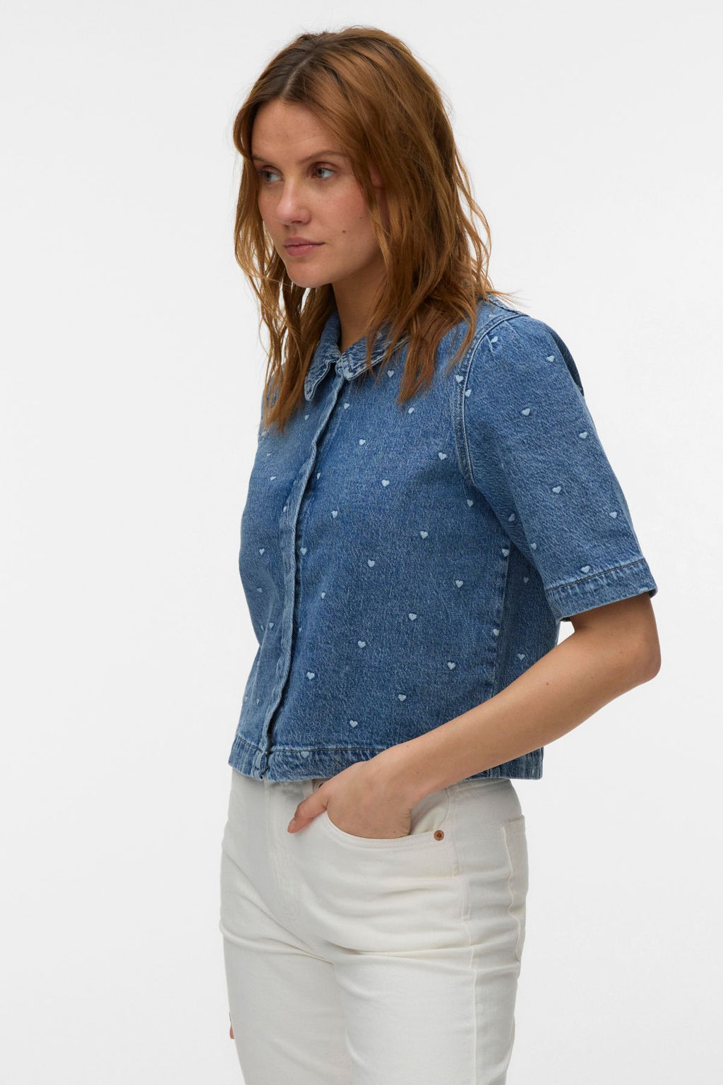 Dionne 2/4 Denim Skjorte - Medium Blue Denim - Heart