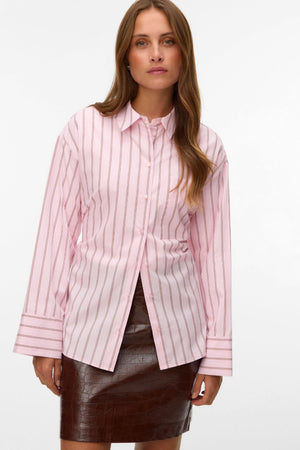 Gina Belt Shirt - Pink-A-Boo Stribet - Cocoa Brown/Snow White