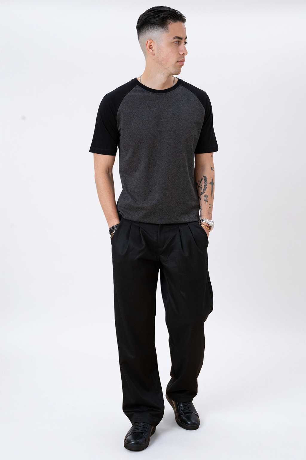 Basic raglan T-shirt - Sort-Mørke Grå