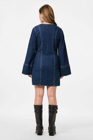 Flora Denim Dress - Mørkeblå Denim