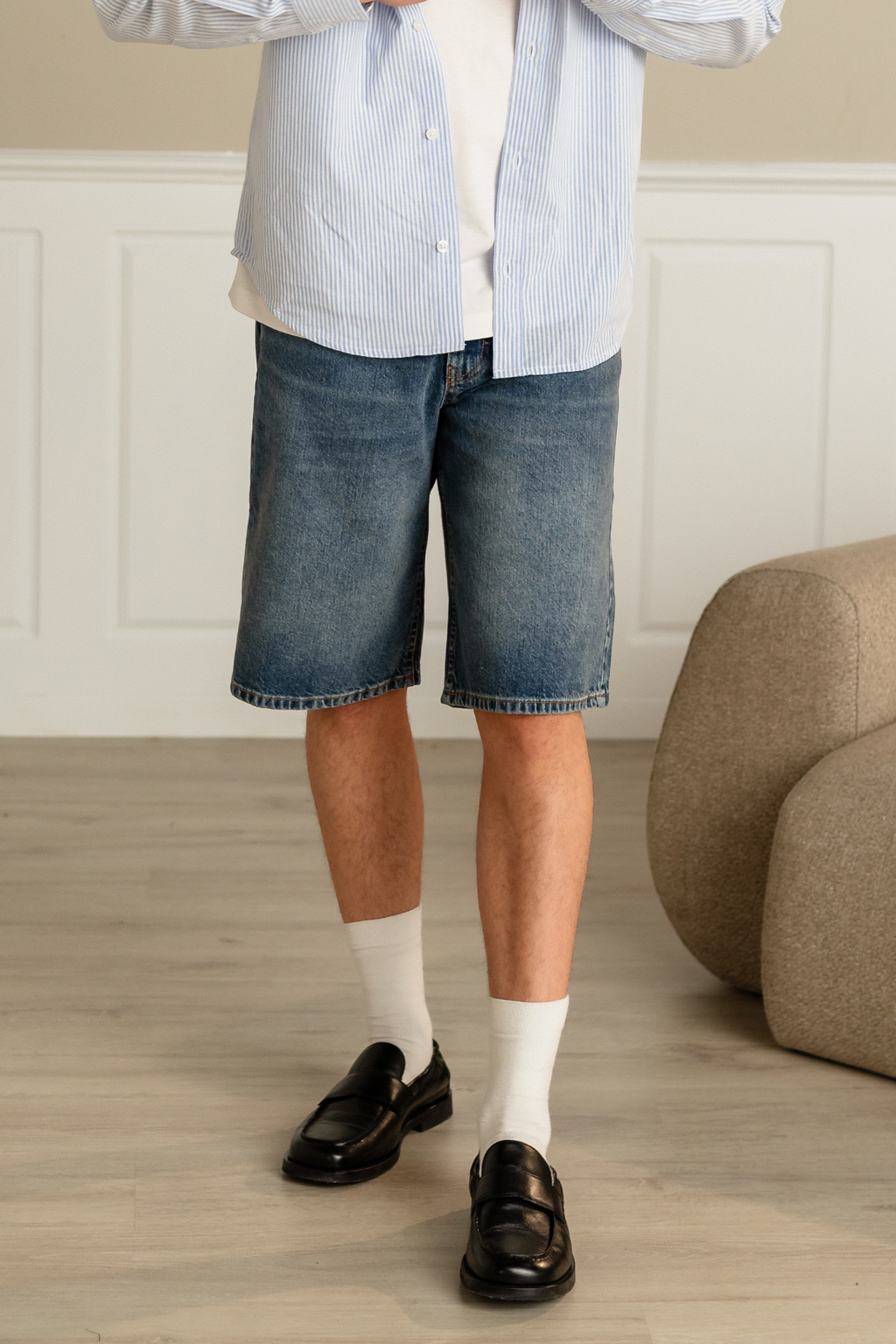 Denim Shorts Loose - Blå