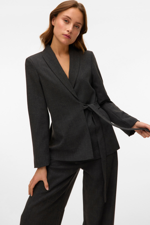 Bestie Loose Strap Blazer - Mørk Grå Melange