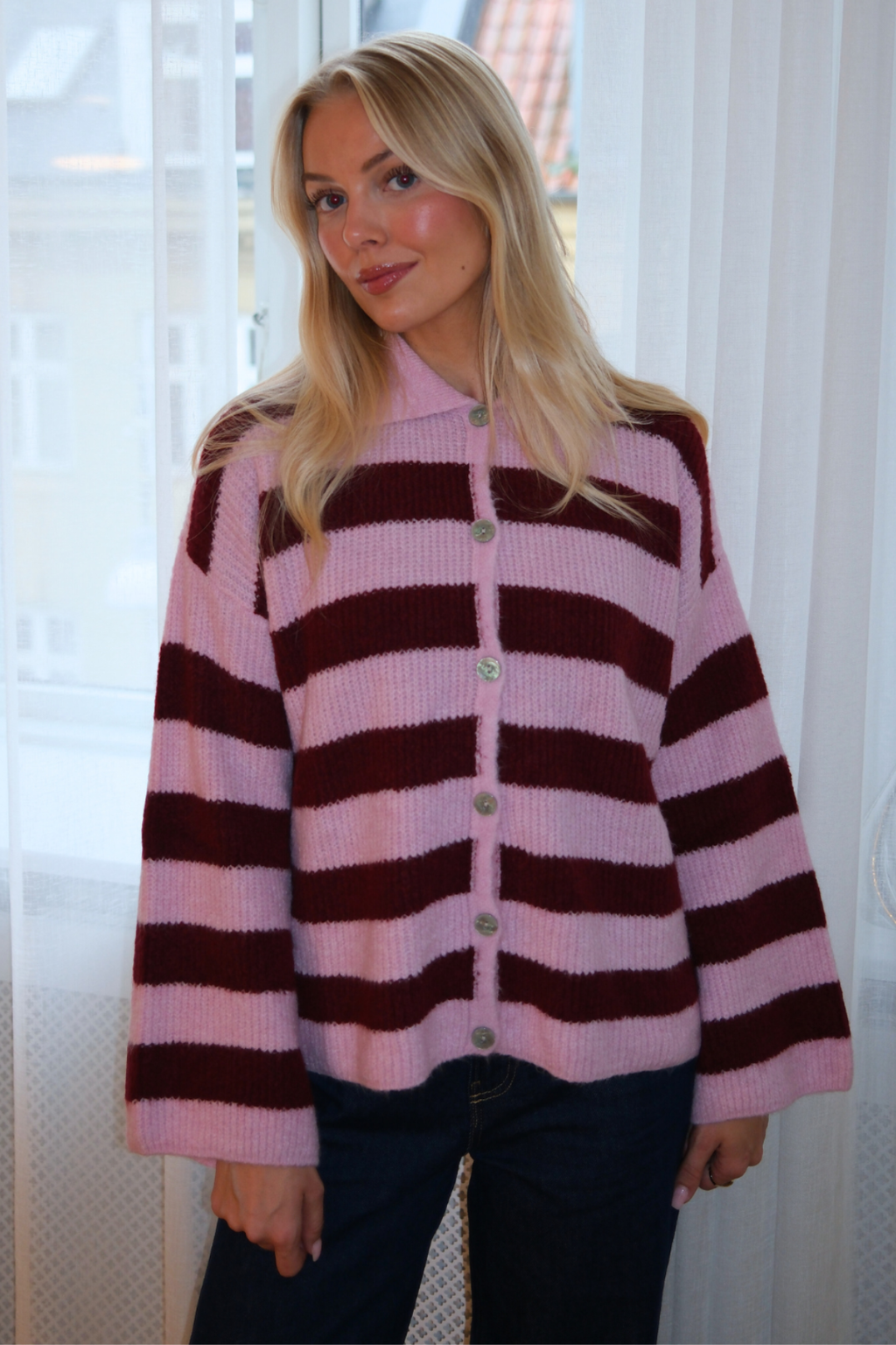 Josie Polo  Strik- Lyserød/Vinrød