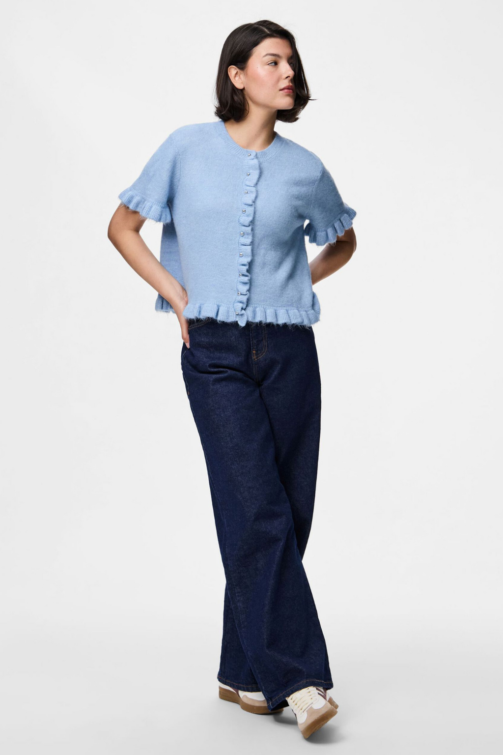 Lydia Frill Strik Cardigan - Cashmere Blue