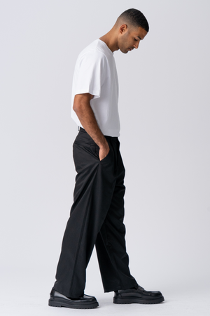 Pleated Wide Suit Pants - Sort