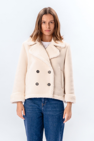 Shearling Kort Frakke - Chalk