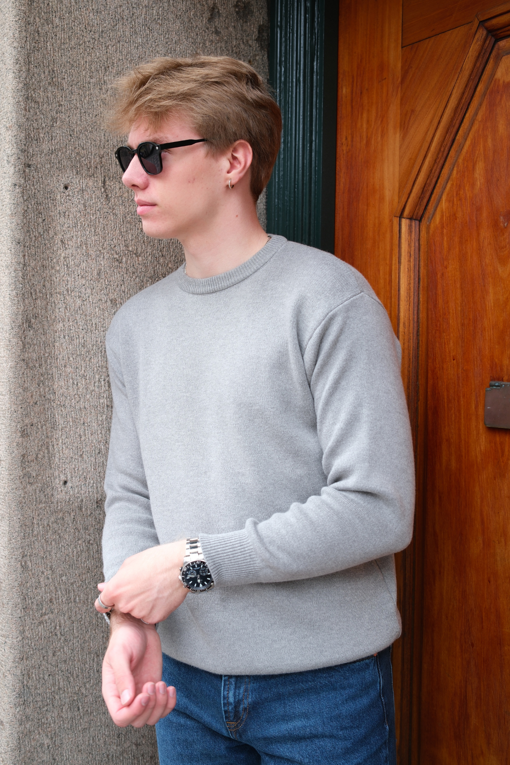 Crewneck Knit Sweater - Lysegrå