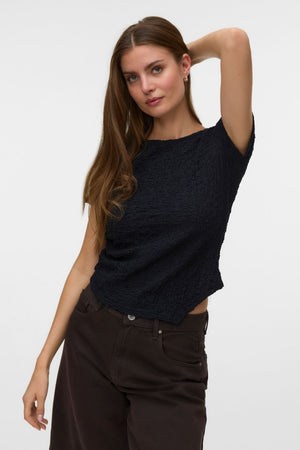 Alissia Asymmetrisk O-Neck Top - Sort