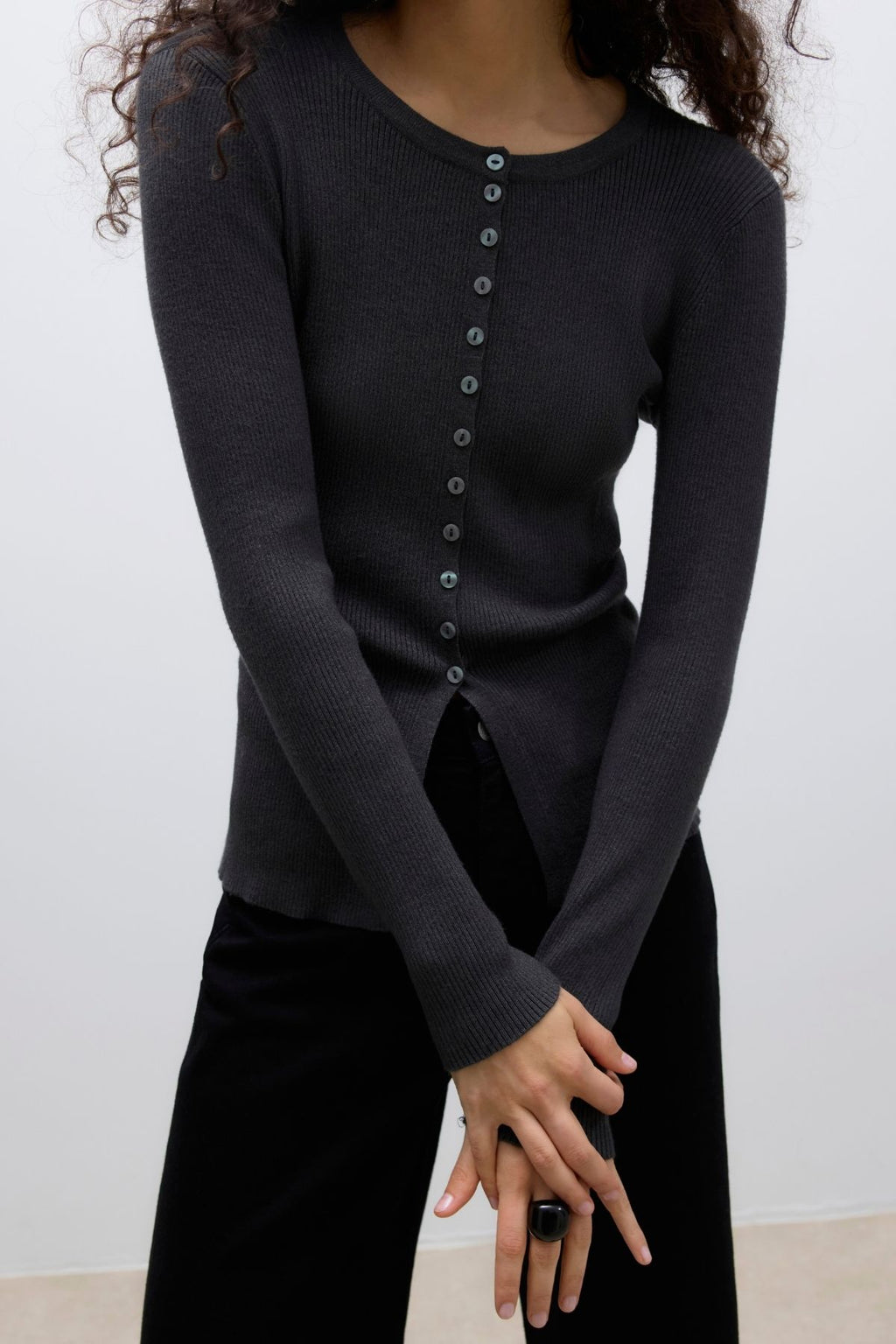 Ukino O-Neck Strik Cardigan - Mørkegrå Melange