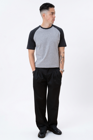 Basic raglan T-shirt - Sort-Lyse Grå