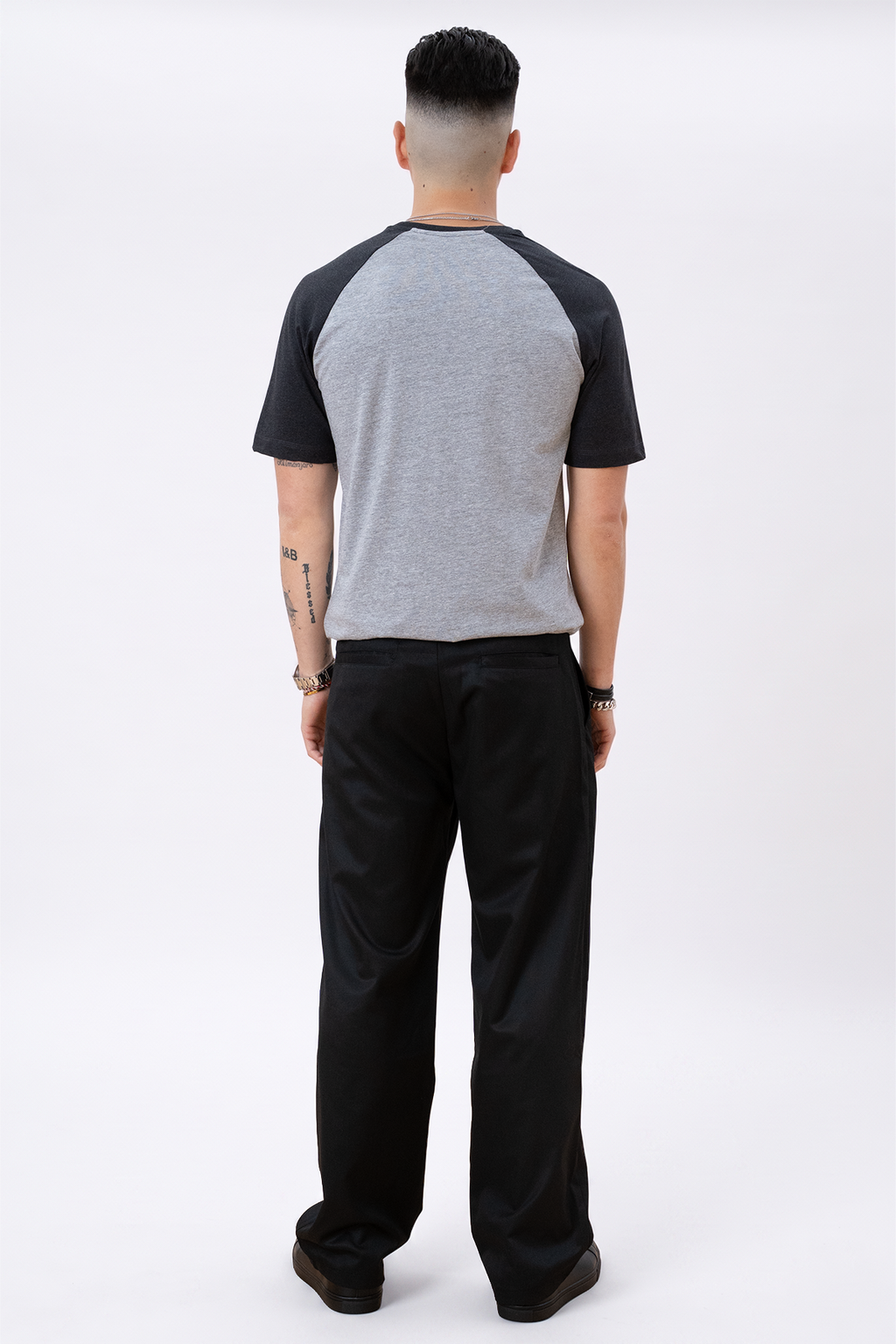 Basic raglan T-shirt - Sort-Lyse Grå