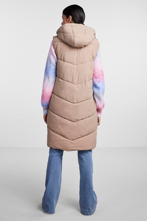 Jamilla Lang Puffer Vest - Silver Mink