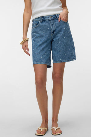 Tess Mr Long Denim Shorts - Medium Blue Denim - Heart