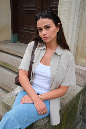 Kortærmet Hørskjorte - Sand