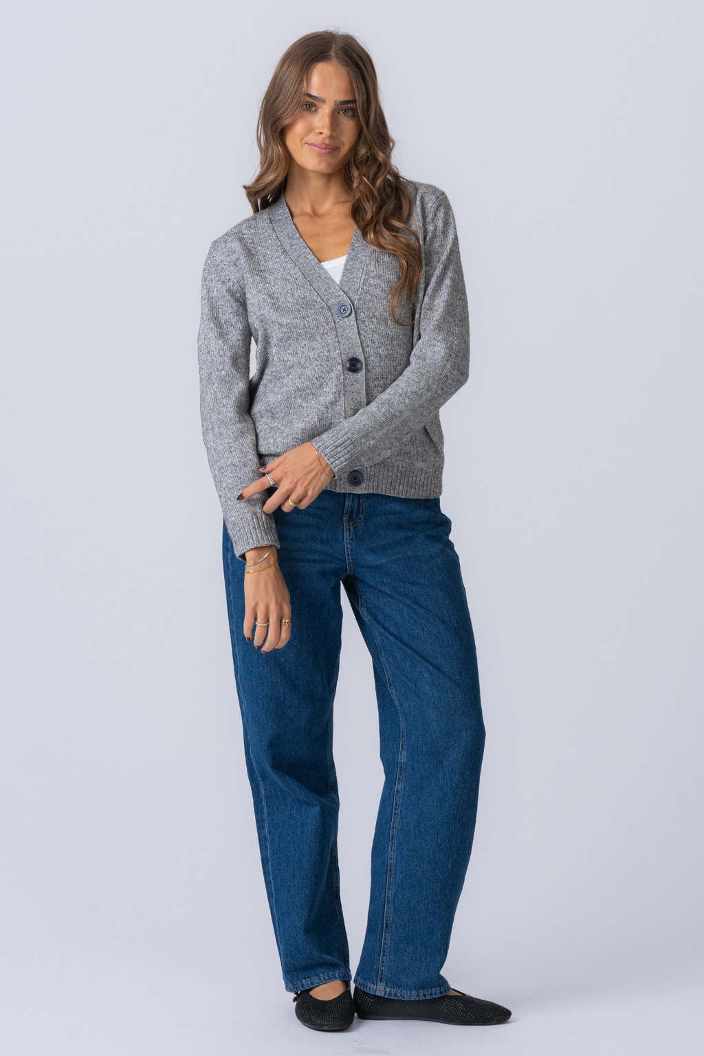 Strikket Cardigan - Lysegrå Meleret